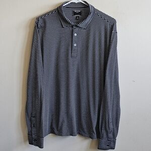 Todd Snyder Long Sleeve Striped Dress Polo Shirt - Navy & White - Size Large